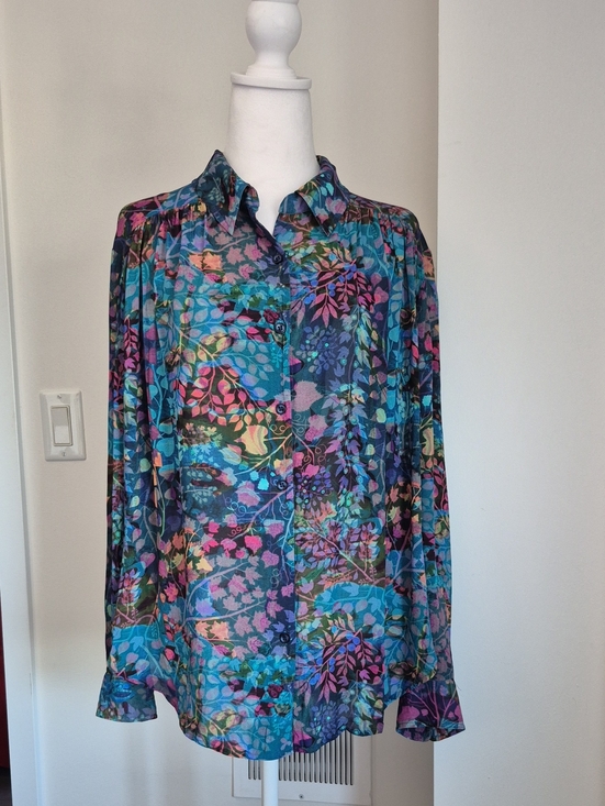 Peruvian Connection Tops - Peruvian Connection Multicolor Botanucal Print Sheer Blouse Size Large